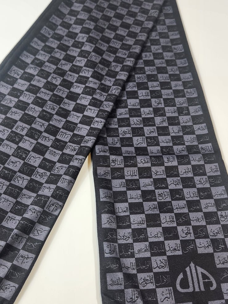 99 Names of Allah Checkered Scarf (Black)