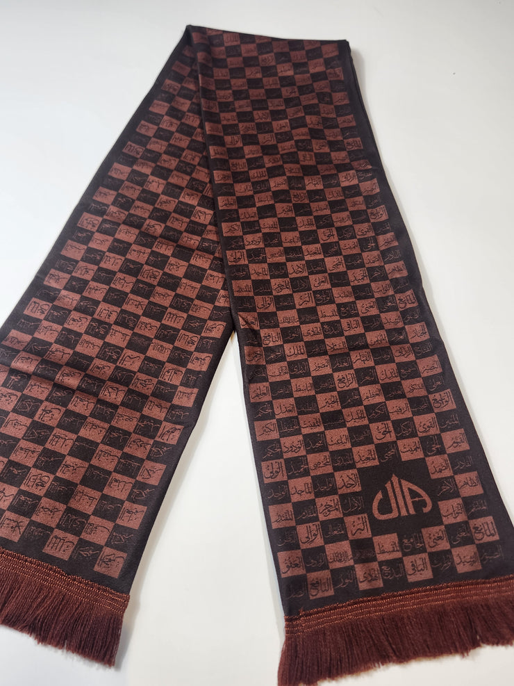 99 Names of Allah checkered scarf (Brown)