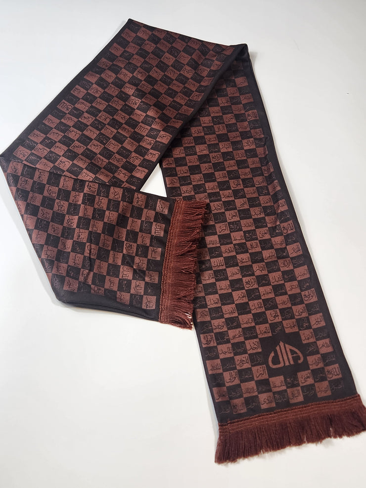 99 Names of Allah checkered scarf (Brown)