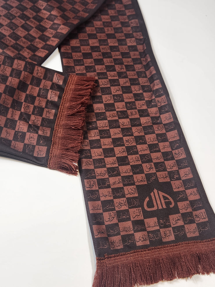 99 Names of Allah checkered scarf (Brown)